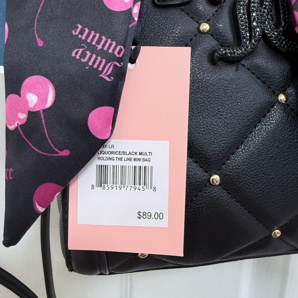 NWT Juicy Couture “Holding The Line” Black Mini Bag with Cherry 🍒Design - Picture 4 of 4
